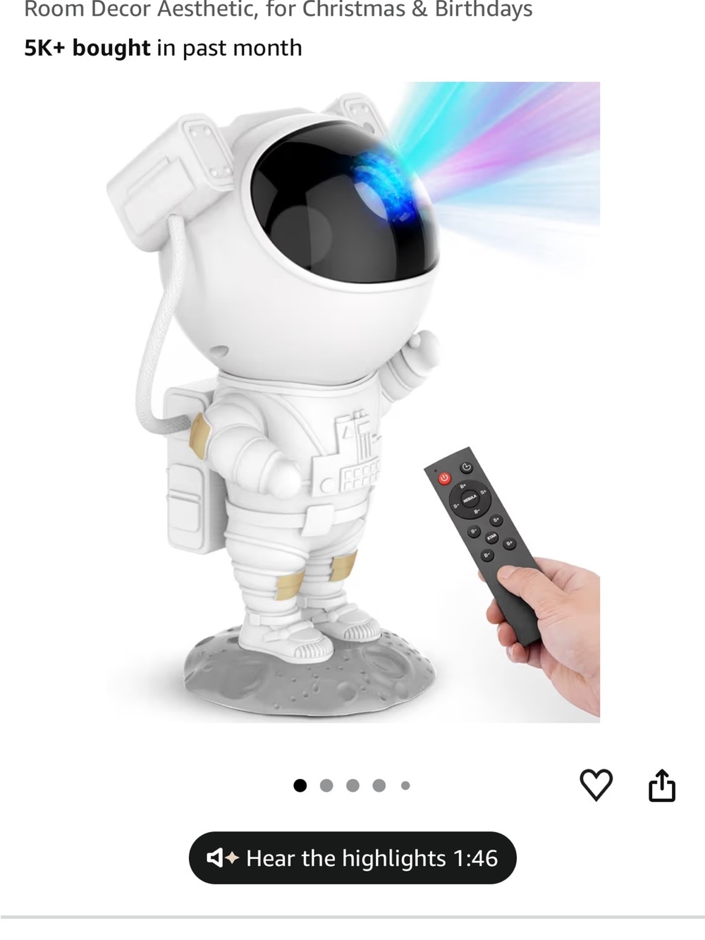 Astronaut Projector Night Light - White